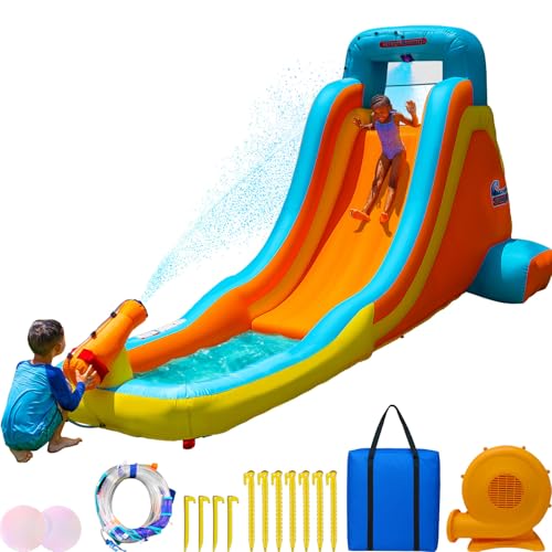 Sportspower My 1st Inflatable Water Slide with Splash Pool & Water Cannon, Large Outdoor Waterpark for Kids, Heavy Duty, ASTM Certified, on 400W Blower